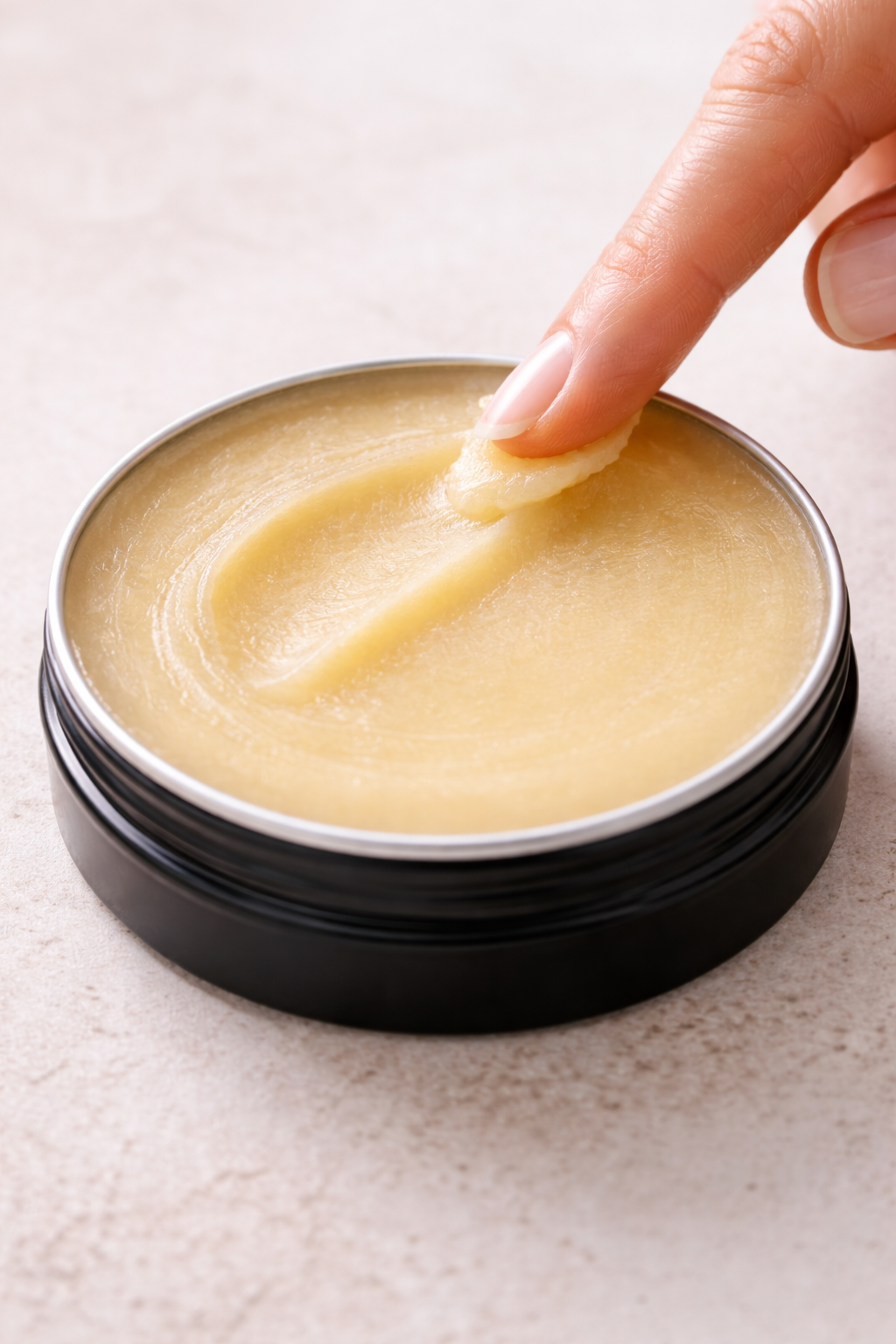 Natural ingredients used in Skin Mend Balm including beeswax, mango butter, shea butter, and nourishing oils